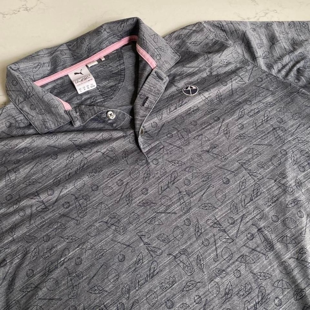 Puma x Arnold Palmer Men's Large Gray Golf Polo Shirt All Over Print
